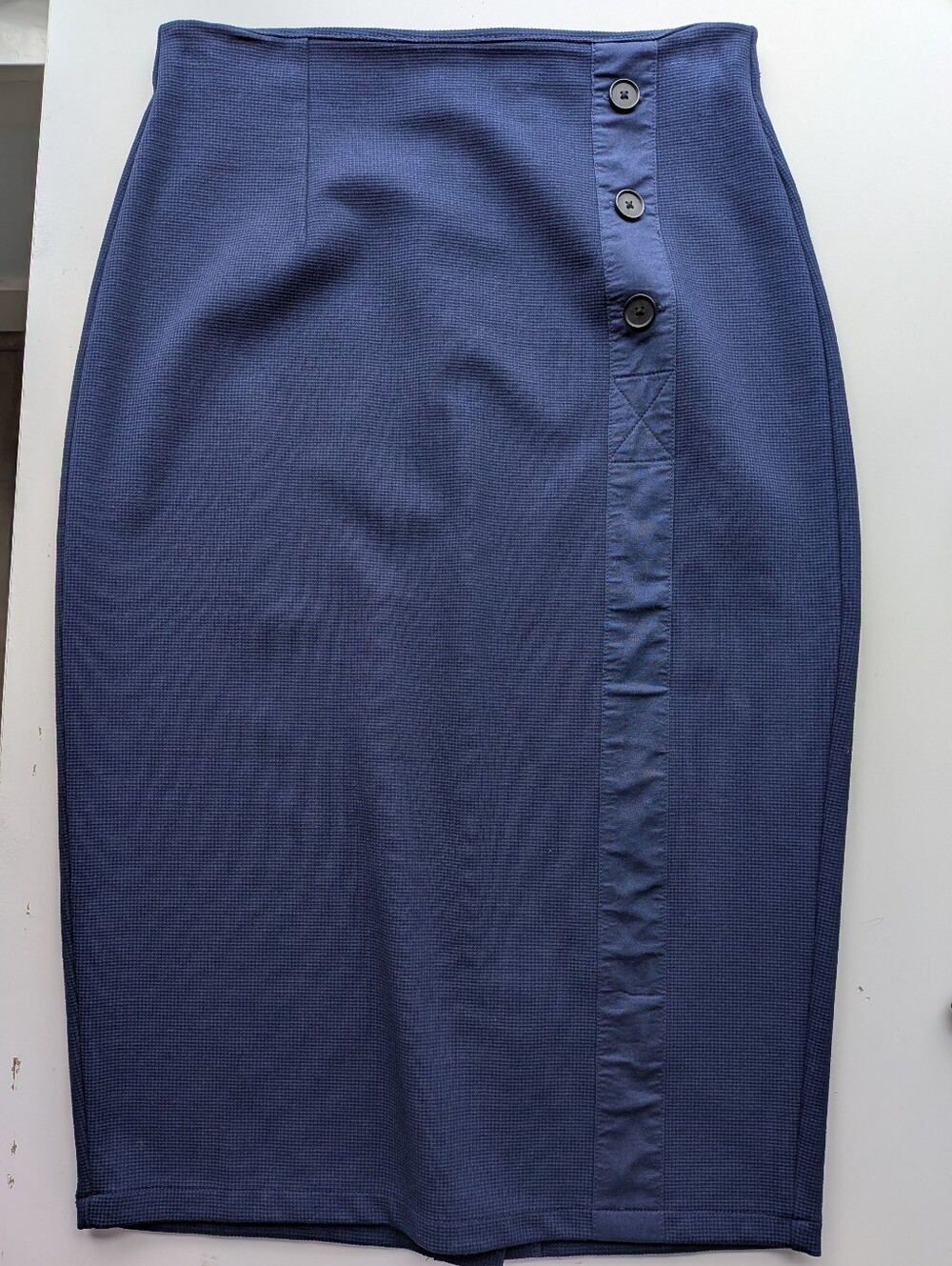 Halogen Navy Blue Textured Ribbed Button Accent Pencil Skirt Size XS